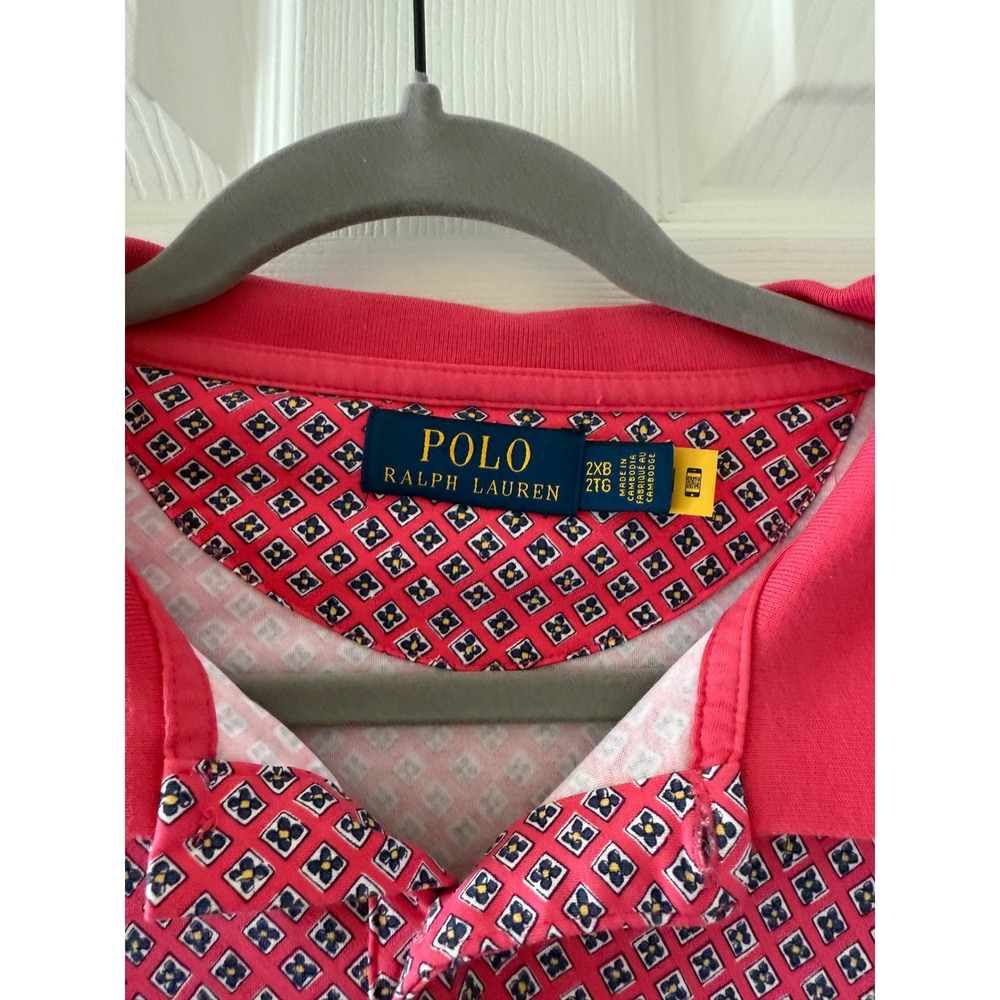 Polo‎ Ralph Lauren 2XB Polo Shirt Pink Geometric Print Short Sleeve Cotton Tall - Picture 4 of 8